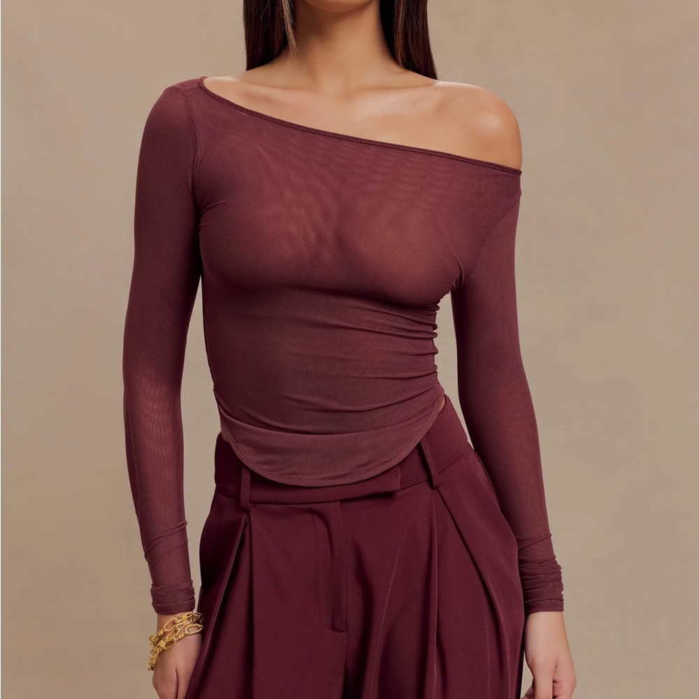 Meshki Colette Boat Neck Mesh Top Mahogany